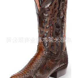 外贸新款男圆头人造PU复古男式皮靴套筒增高罗马靴中跟骑士靴男鞋