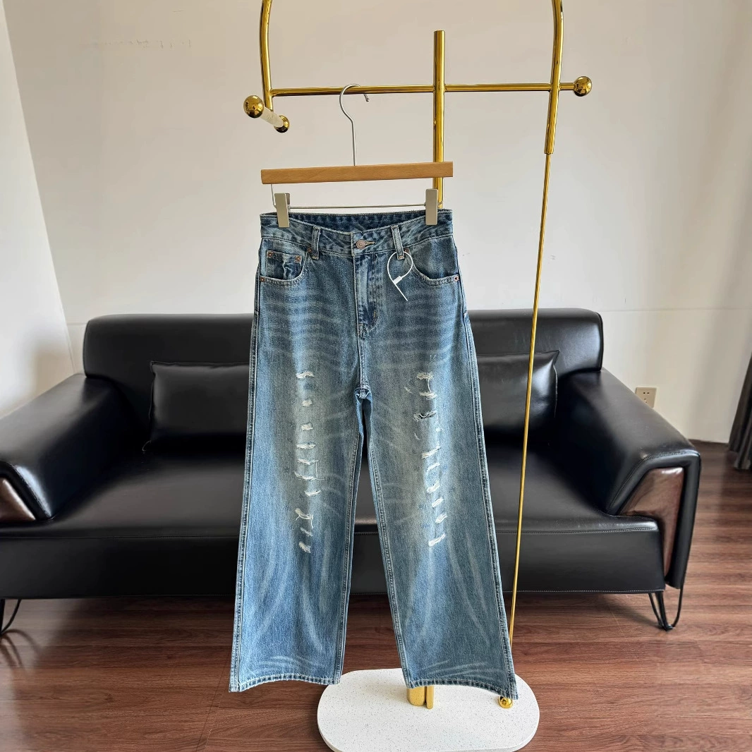 25ss ранневесенние женские рваные прямые джинсы обычного кроя 250702