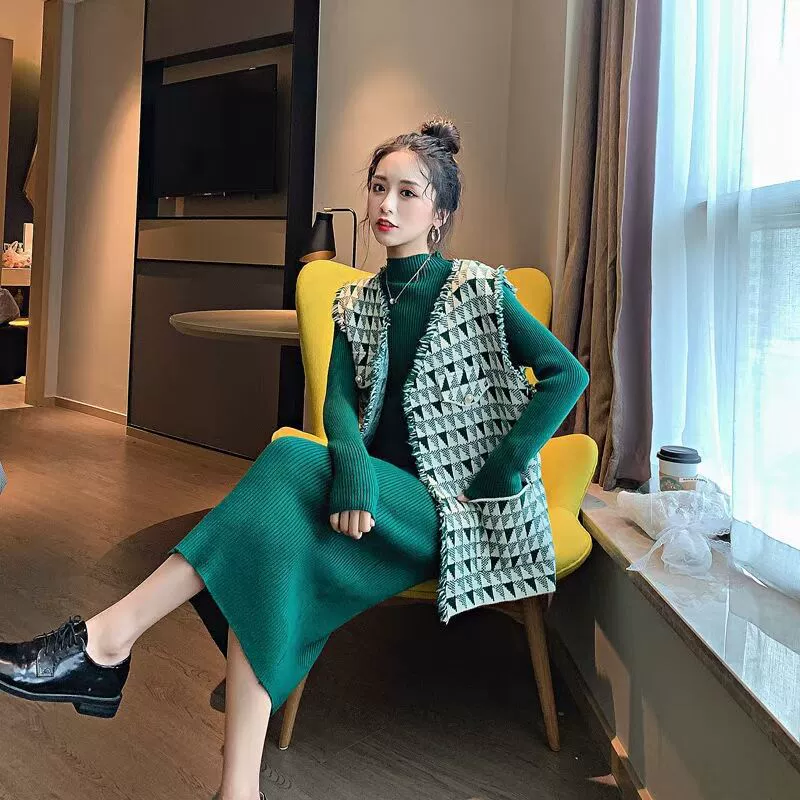 Пальто демисезонное из вязаноеджинса в стиле Chanel, коллекция 2021 года, корейский стиль