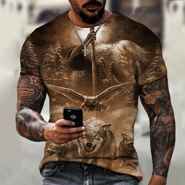 Foreign Trade Clothing Animal Tiger Pattern Printed T-Shirt Men's Hip-Hop Retro 3D Printing Breathable Mesh Short Sleeves