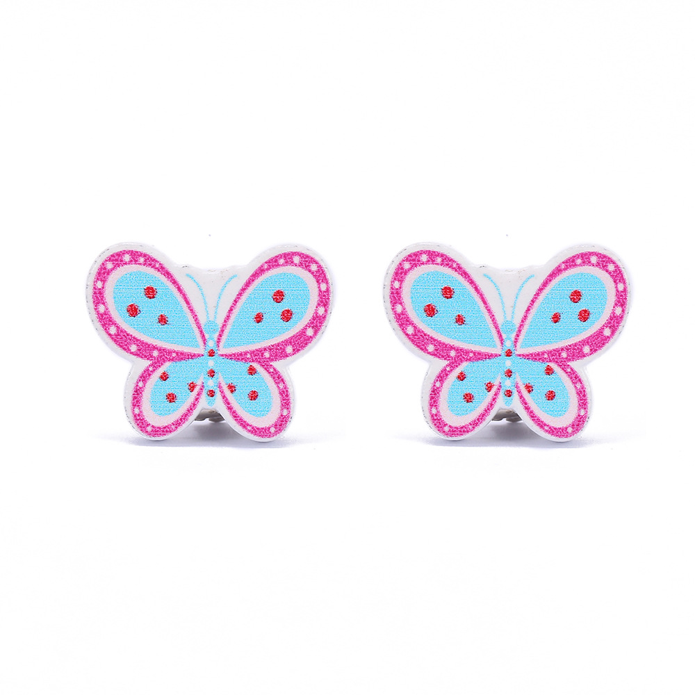 Cute Unicorn Butterfly Wood Stoving Varnish Womenu0027S Ear clips 1 Pair
