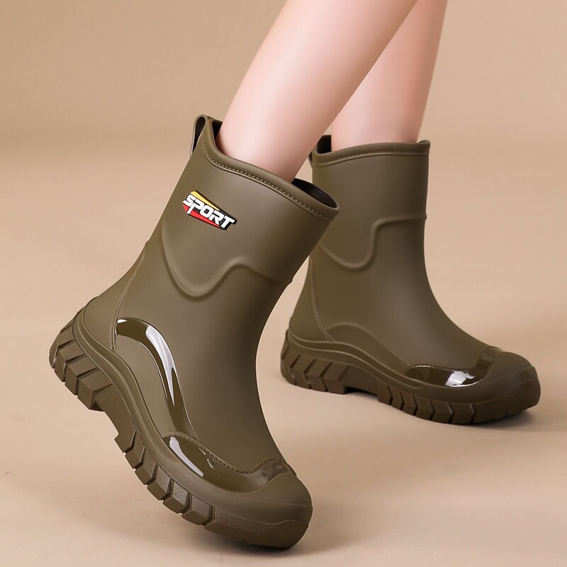 Women's Fashionable Short Rain Boots, Waterproof, Non-Slip, Fleece-Lined, Wear-Resistant Kitchen Rubber Shoes, Thick-Soled Lightweight Rain Boots