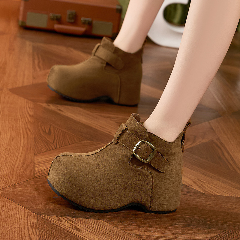 Fleece-Lined Warm Birkenstock Shoes for Women, 2026 New Autumn and Winter Thick-Soled Height-Increasing Slip-On High-Top Cotton Shoes