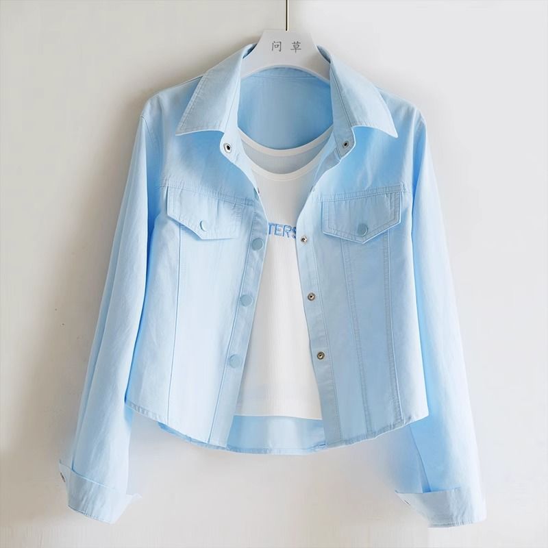2026 Short Workwear Casual Long-Sleeved Solid Color Shirt Jacket for Women, Early Autumn, Chic, Stylish, and Youthful Top