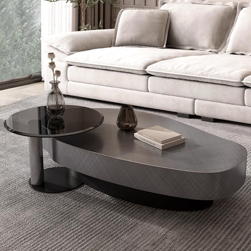 Moderno minimalista mango Oval sala de estar italiana de acero inoxidable Grande y Pequeña mesa de café TV gabinete combinación casa pequeño apartamento