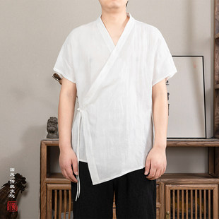 Spring and Summer 2025 New Chinese Style Men's Cotton Linen Linen Jacquard Slant Break Short Sleeve Hanfu Cardigan
