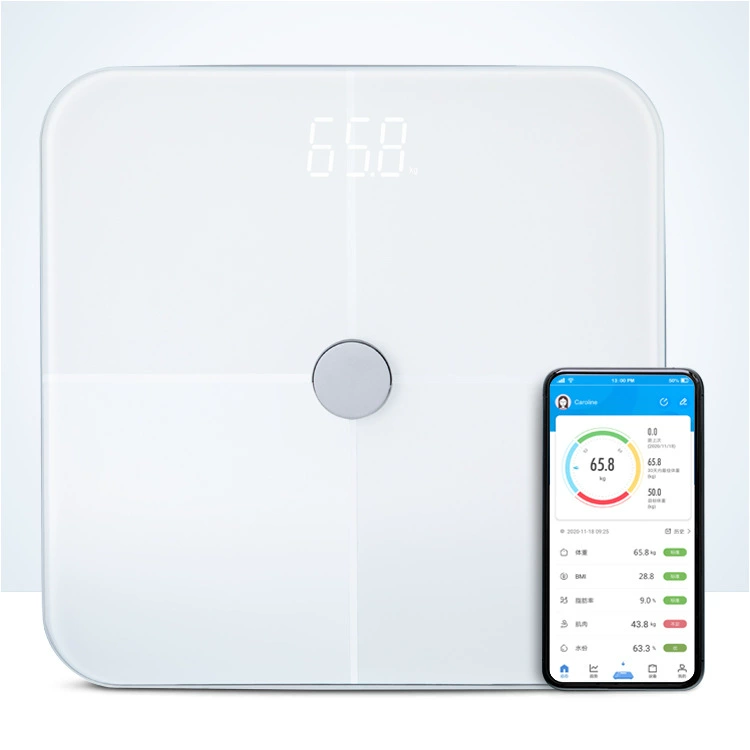 Интеллектуальные электронные весы для измерения жира в организме с Bluetooth и приложением, разработанные по индивидуальному заказу (OEM), для домашнего использования, для контроля веса и измерения здорового веса.
