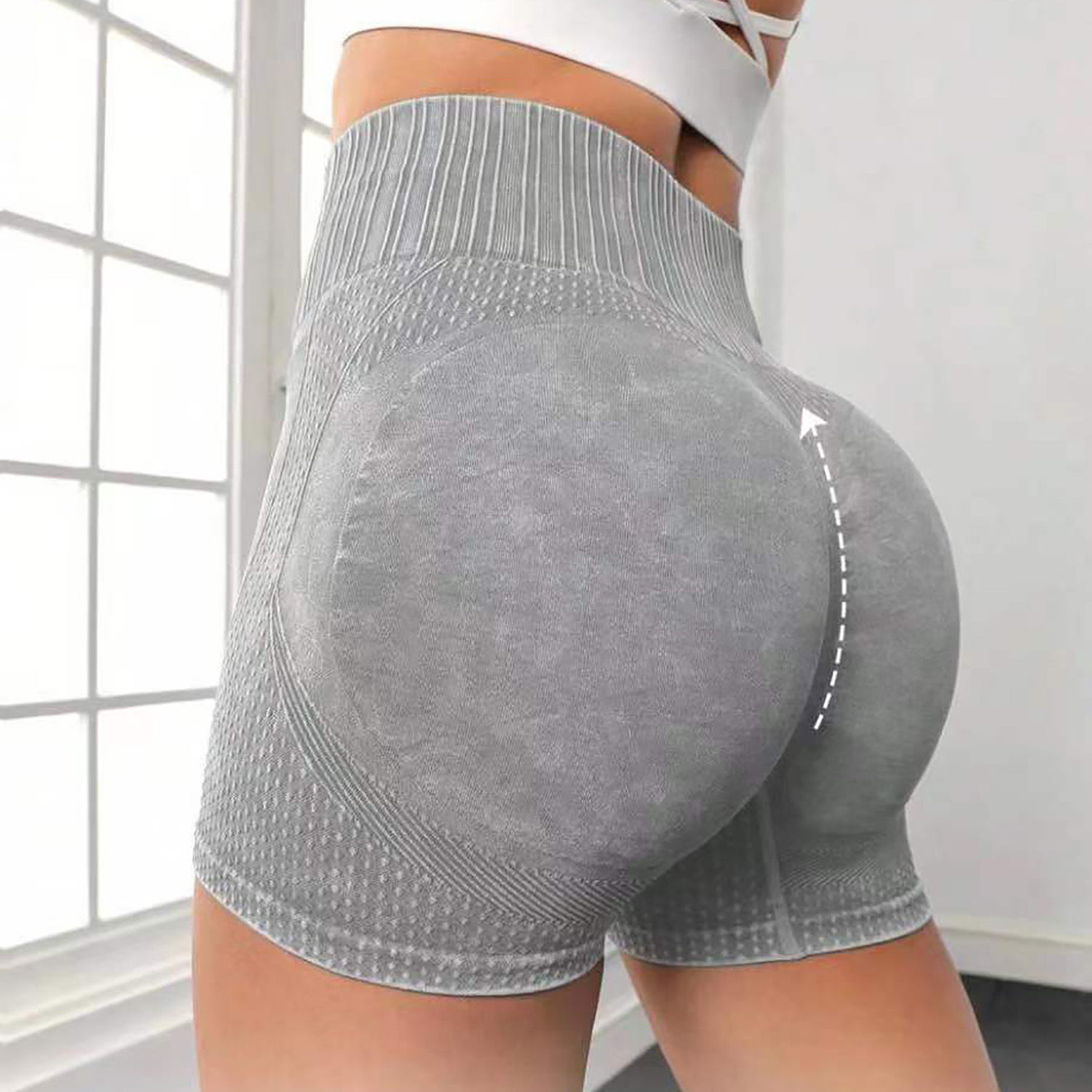 Transfronterizo nuevo lavado melocotón cadera fitness shorts desnuda vientre contracción pantalones de yoga imitación Denim deportes apretados tres pantalones