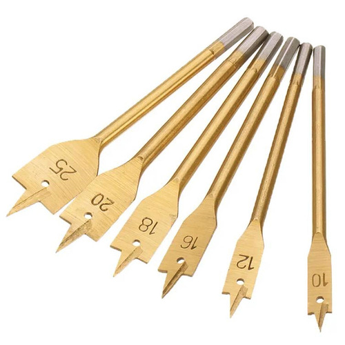 6pcs three-point woodworking flat drill hanging bag titanium plated wood board hole opener 10-25mm set hexagonal handle woodworking drill bit