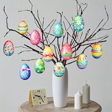 跨境新款24个复活节彩蛋装饰树装饰木蛋装饰彩色装饰复活节木制