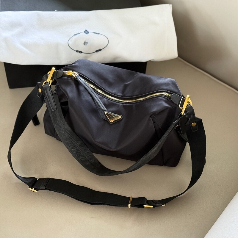 Pula Brand Hobo Nylon Shoulder Underarm Bag Waterproof Casual Commuter Shoulder Crossbody Bag with Enamel Gold Triangle Logo