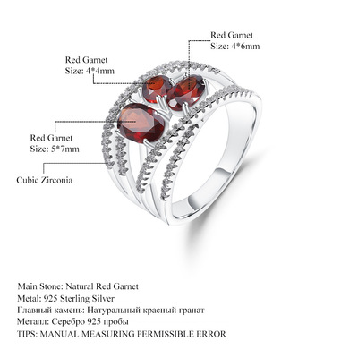 Sense of design Luxurious senior natural Garnet Ring A flourishing series 925 Set natural Choi Bao Ring