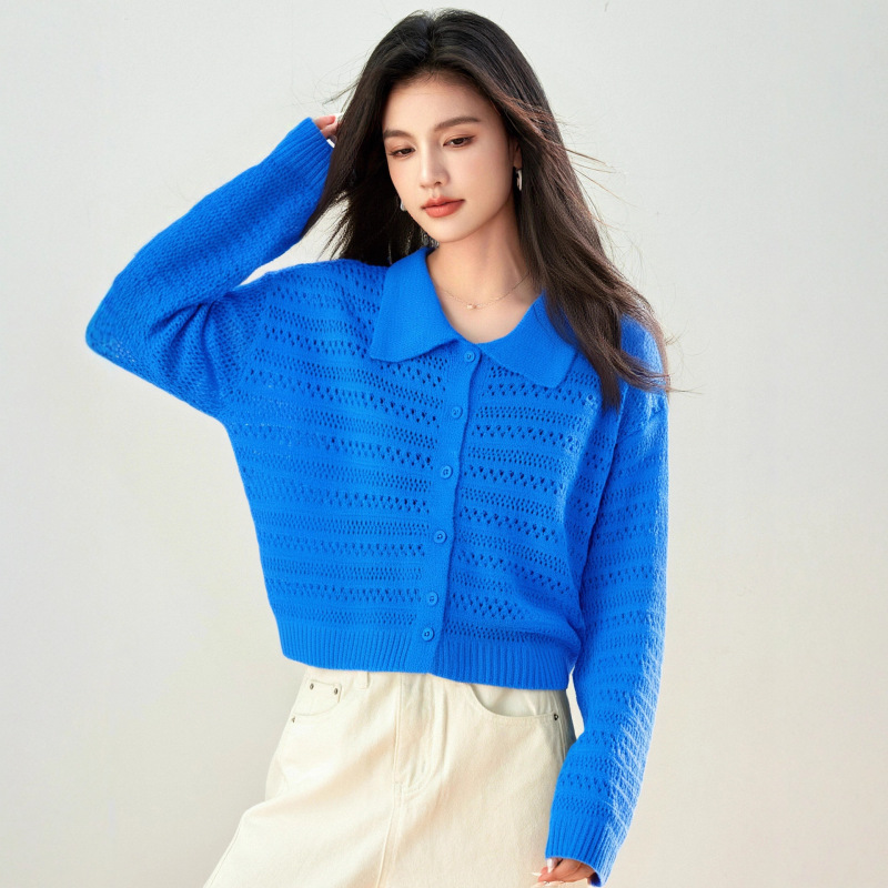 巨好看的早秋穿搭克莱因蓝针织开衫女2025新款韩系慵懒风毛衣外套|undefined