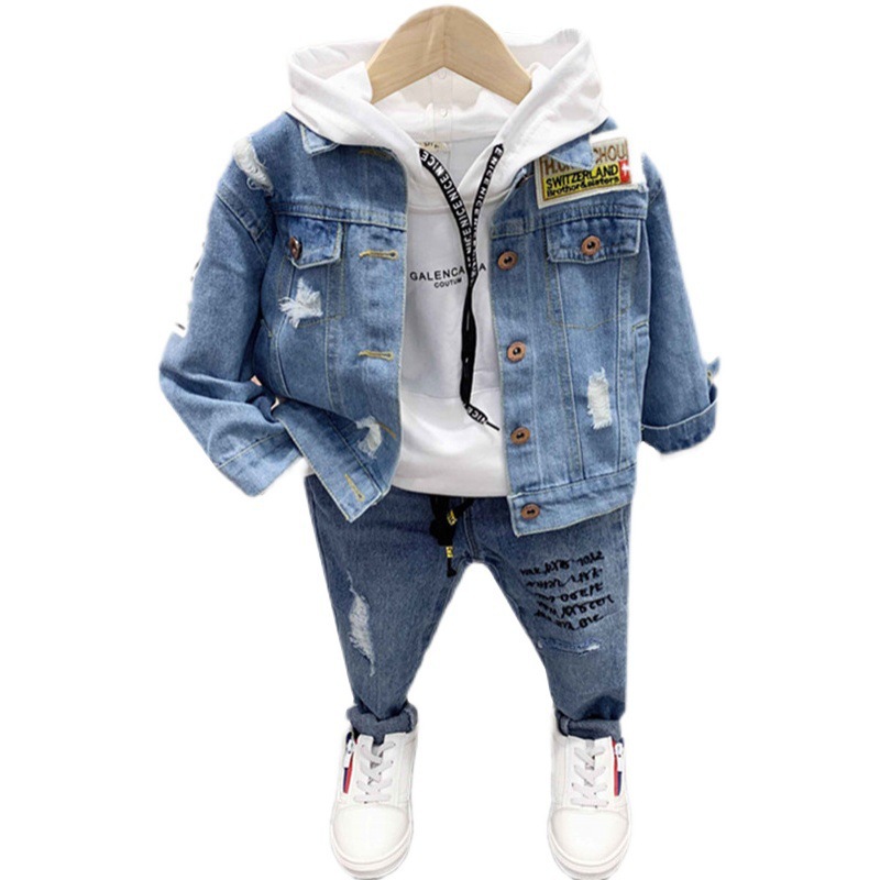 Traje de primavera para niño Traje de bebé de tres piezas de mezclilla atractivo para niño_voghion.com