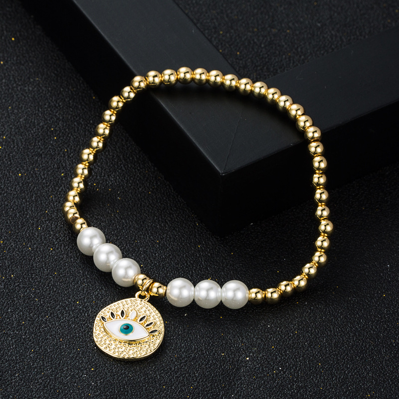fashion new copper gold-plated oil devilu0027s eye bracelet copper beads pearl elastic bracelet