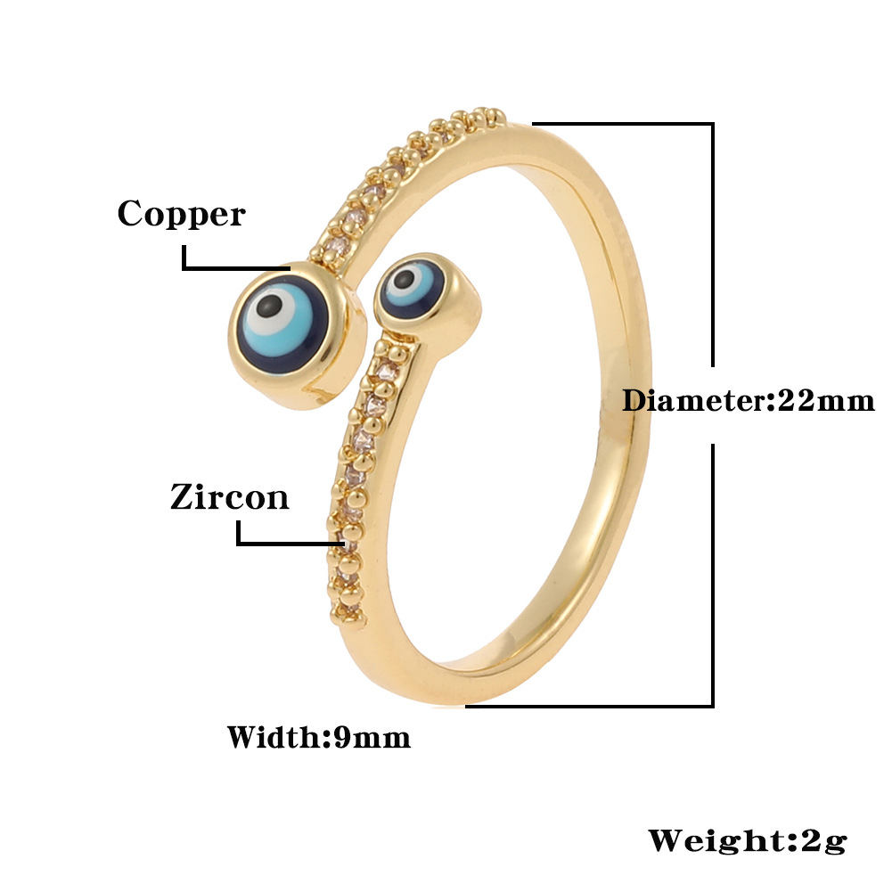 Fashion Geometric Devilu0027S Eye Star Copper Open Ring Rhinestone Plating Zircon Copper Rings