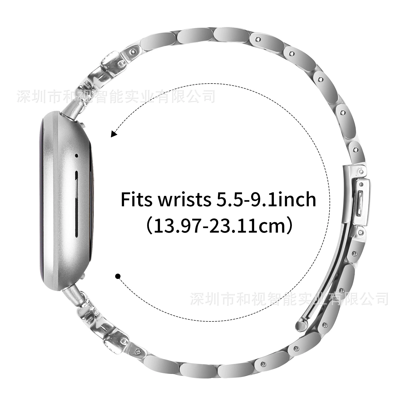 Ремешок для Fitbit Versa 3/4/Sense 2, металлический браслет-бабочка из нержавеющей стали с тремя блестящими звеньями