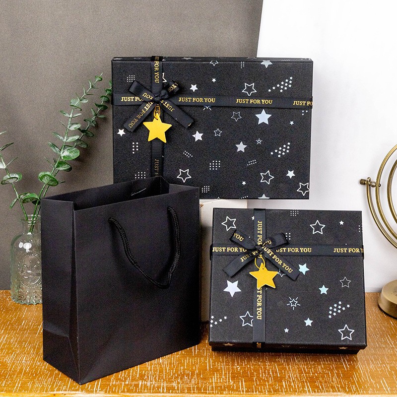 黑色天地盖高档星空礼盒化妆品礼物包装盒保温杯礼品盒伴手礼盒子