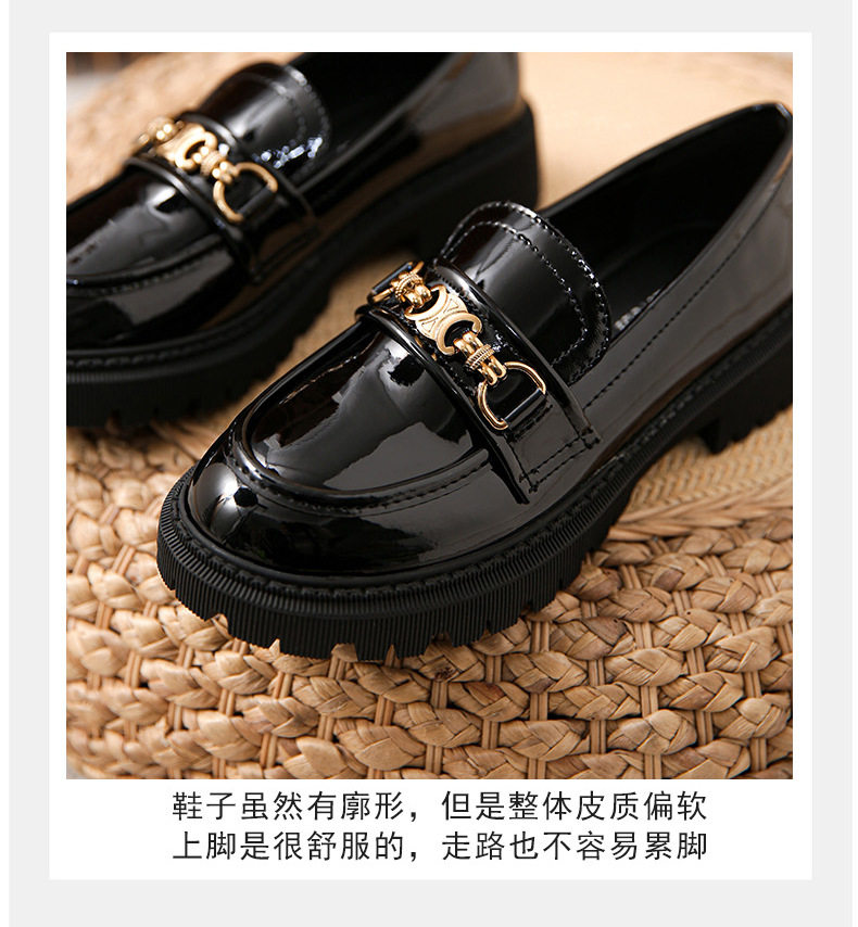 Giày lười nữ đế dày gót vuông 3–5 cm, mũi tròn, da bóng, size lớn — Màu Đen (Da sáng chế) chi tiết 13
