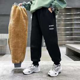 男童加厚一体加绒裤子秋冬款羊羔绒冬季中大儿童冬装棉裤2025新款