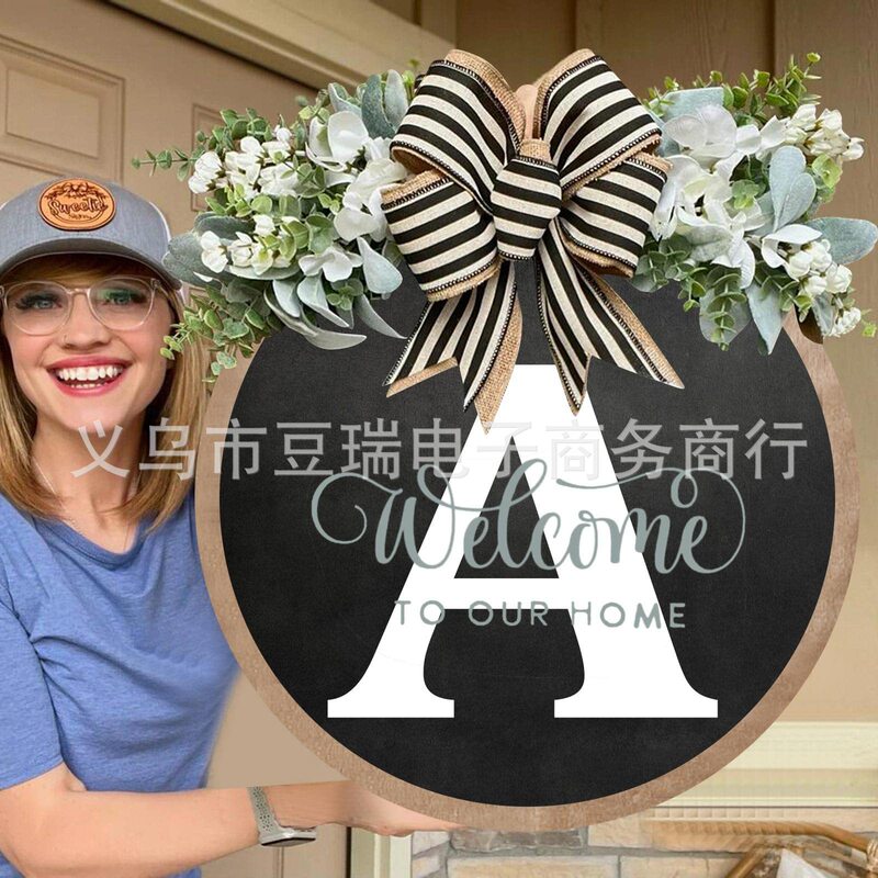 Cross-border Round 26 English Letters Personalized Front Door Decorative Door Listing Arrangement Props Wooden Crafts Pendant