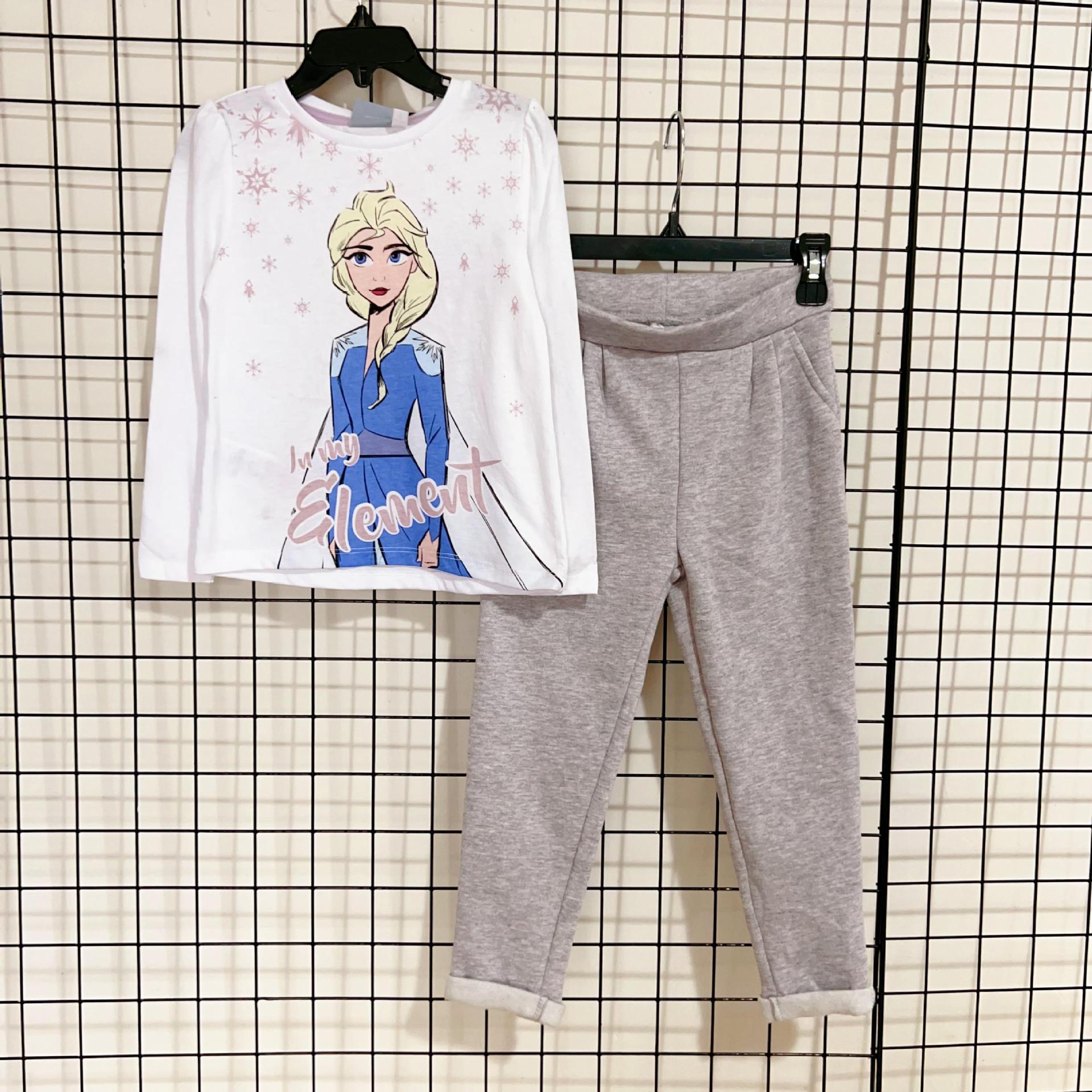【2-11T】女童frozen长袖T+棉绒裤子套装