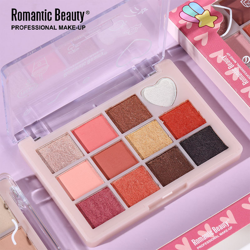 Transfronterizo de doce colores de la sombra de ojos de amor perla de maquillaje de ojos de color brillante brillo marrón duradero maquillaje de belleza