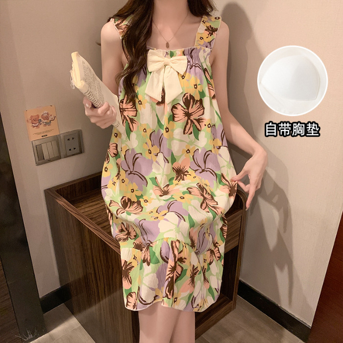 Pijamas de verano nubes de algodón trenzado esling vestido de niña con cojín de pecho princesa vestido de estilo de casa vestido larga mayorista