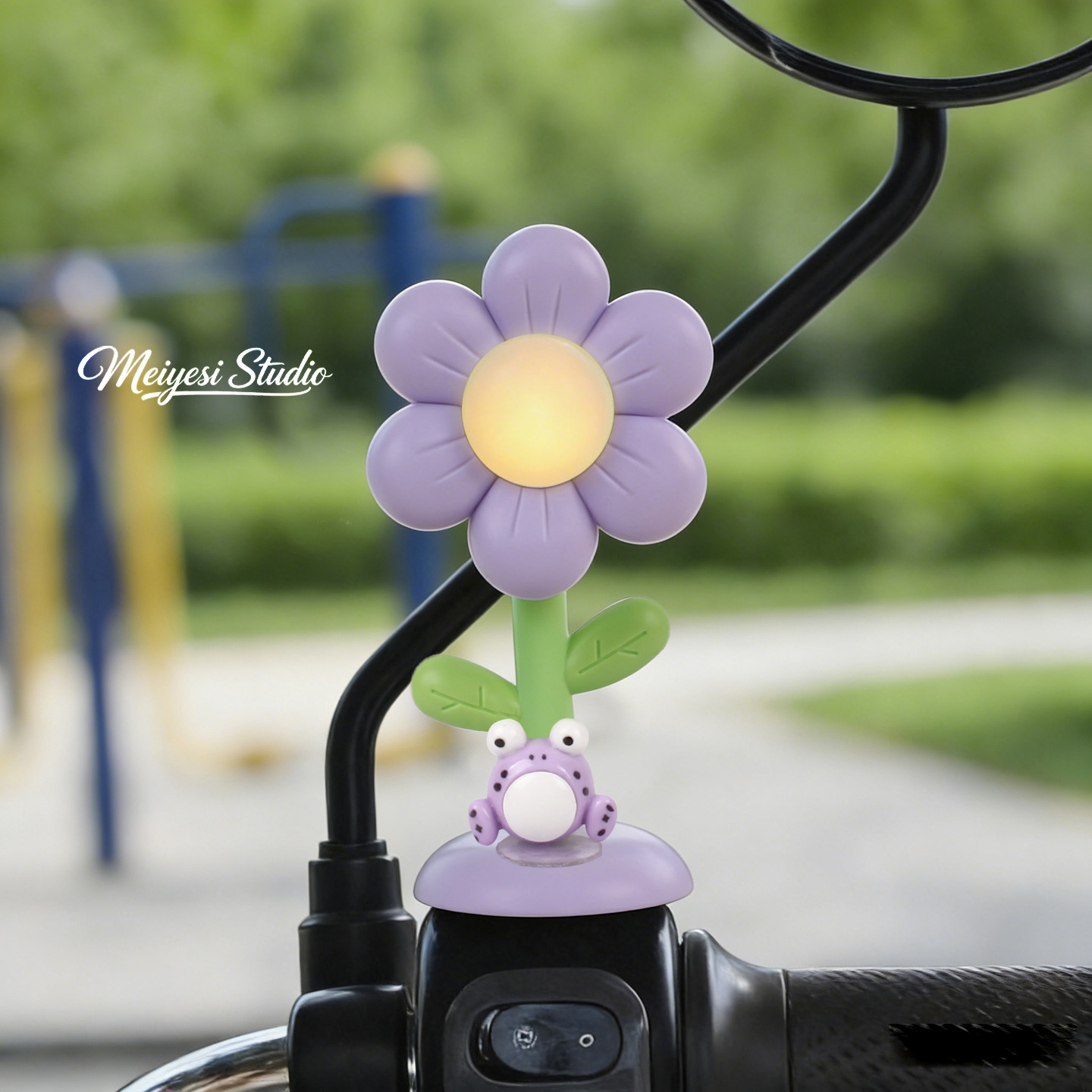 Flores de automóviles eléctricos adornos de luces lindos dibujos animados jefe perro coche de batería bicicleta de noche luces de advertencia accesorios de decoración