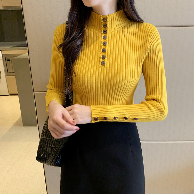 包芯纱针织衫女套头上衣秋冬季女装2023新款韩版圆领打底衫毛衣