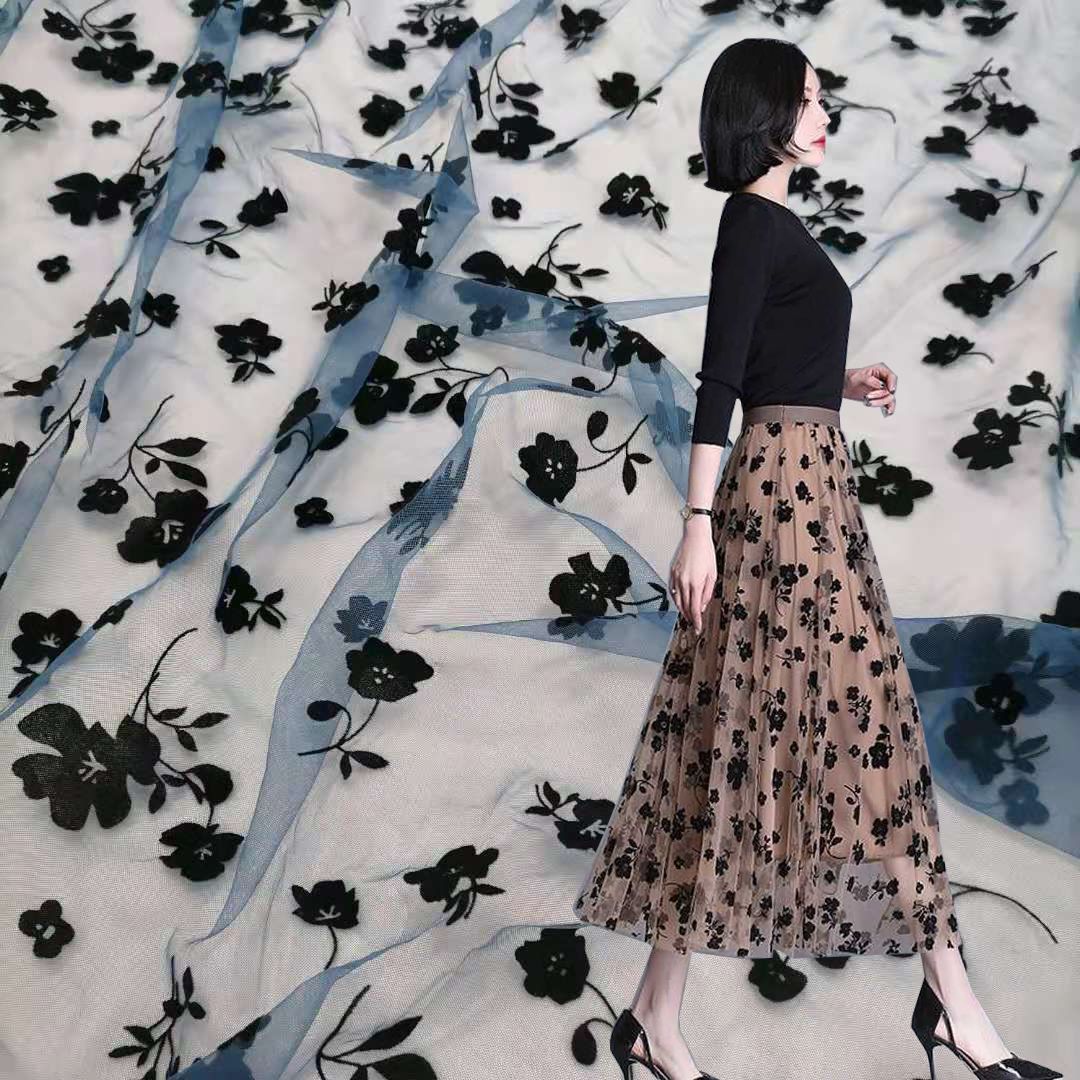 爆款纱裙仙女裙大摆裙辅料美国网大花植绒窗帘时装饰品工艺品服饰