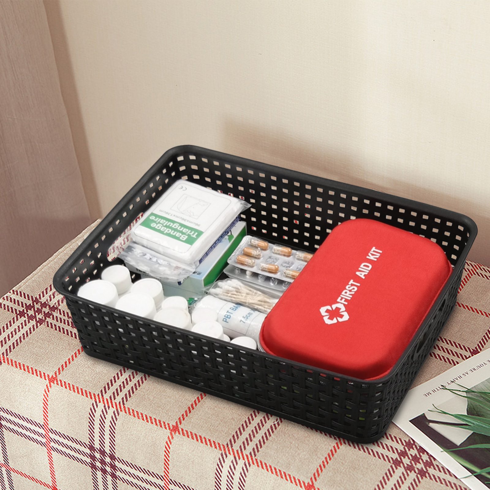 Venta caliente transfronteriza plástico hueco tejido simple almacenamiento acabado canasta artículos para el hogar cocina caja de artículos diversos