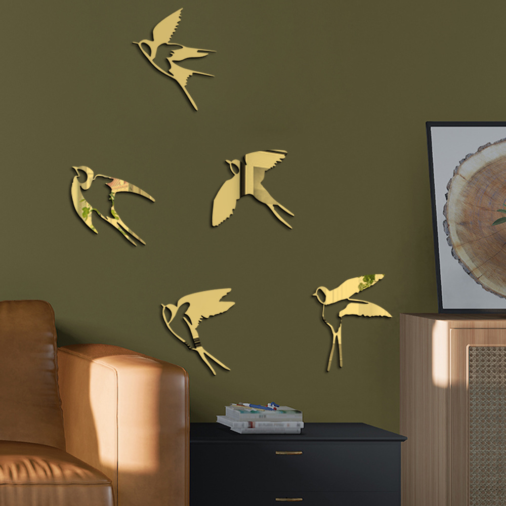 JM1004 Adesivo da parete autoadesivo a specchio in acrilico per la decorazione della casa, motivo: piccola rondine tridimensionale 3D transfrontaliera_voghion.com