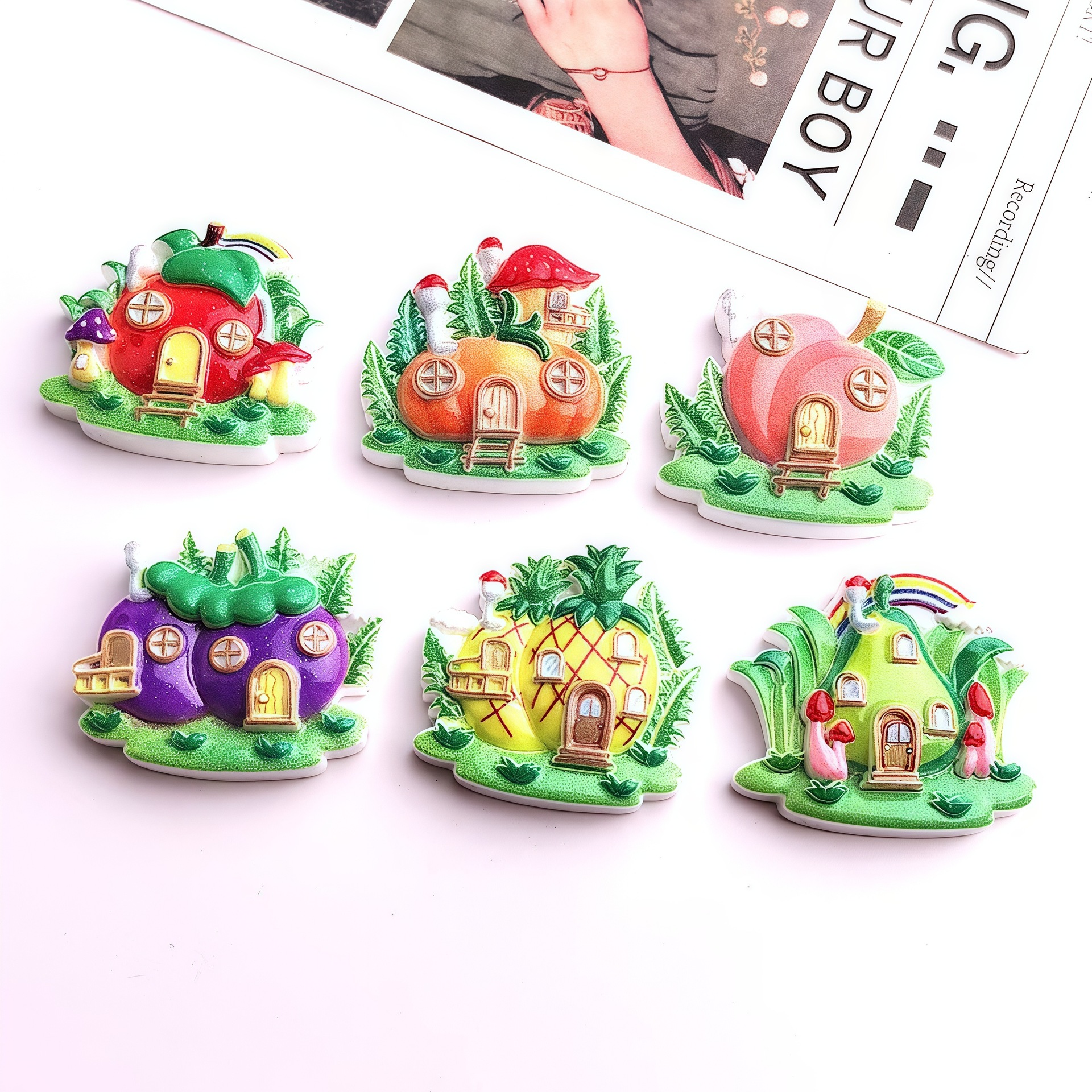 漫画果物と野菜シリーズハウスフラワー diy クリーム接着剤ヘアピンヘッドロープ携帯電話ケース冷蔵庫マグネット樹脂