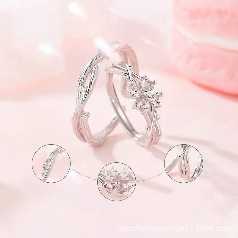 999足銀情侶戒指氣質簡約高級感光面鏤空交織不規則荊棘花朵對戒