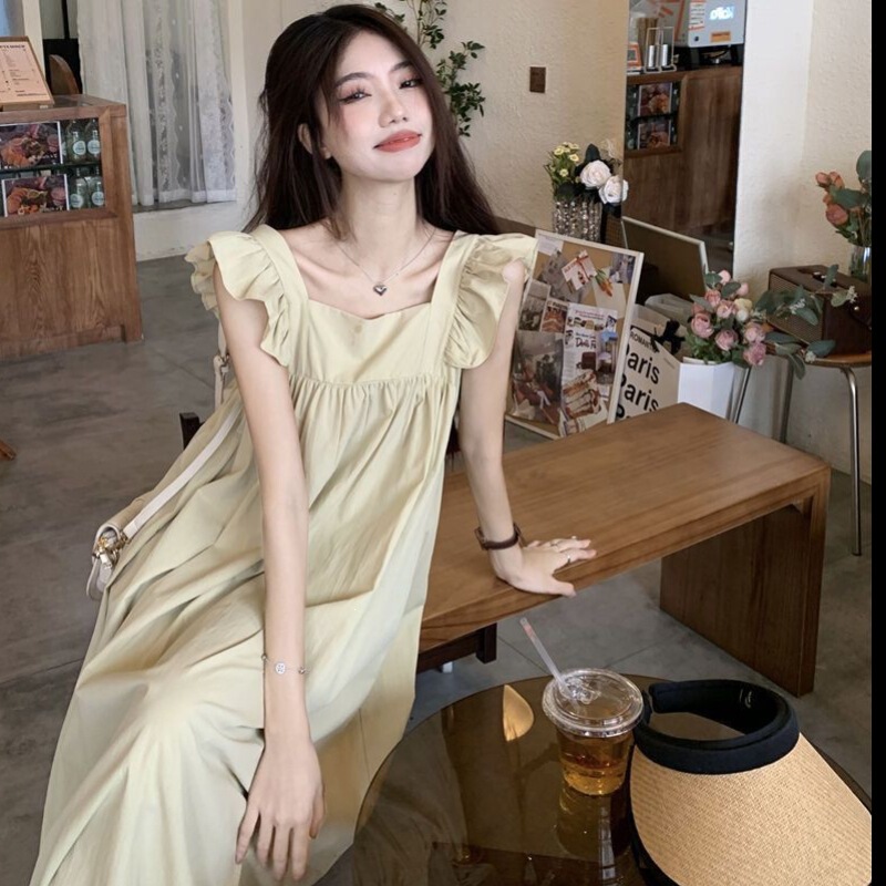 Popular on Xiaohongshu: Women's Summer 2026 New Bow Tie Strap Design French Backless Dress with Flutter Sleeves