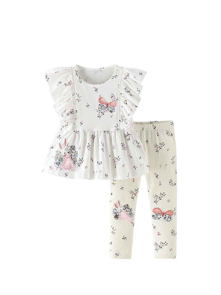Malwee transfronterizo nuevo traje de niñas verano lindo tela cómoda para la piel europea y americana 3 - 8 años de edad niños dos piezas