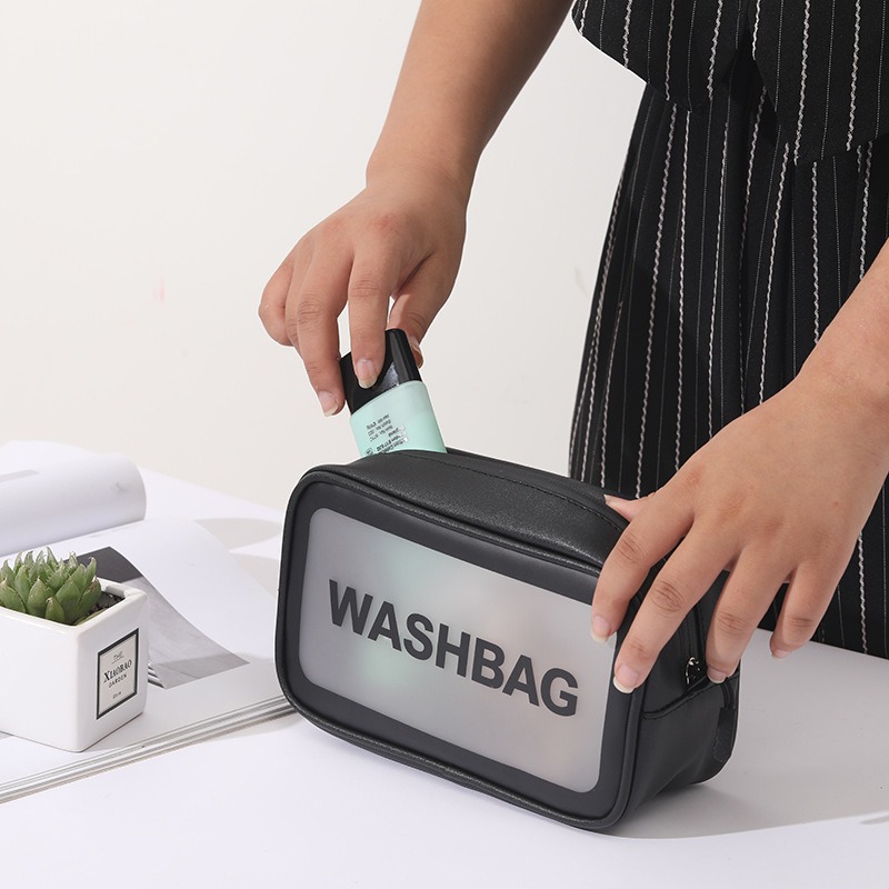 Neceser de PVC esmerilado para cosméticos, impermeable, portátil, para viaje, juego de tres piezas, portátil