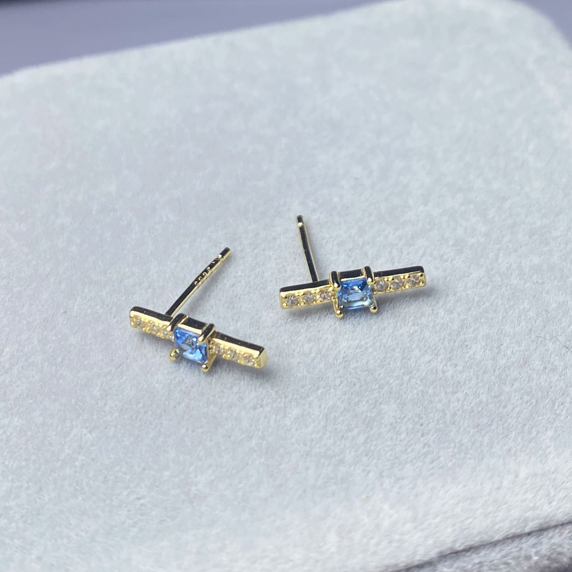 1 Pair Casual Simple Style Rectangle Plating Inlay Sterling Silver Zircon 14k Gold Plated Ear Studs display picture 3