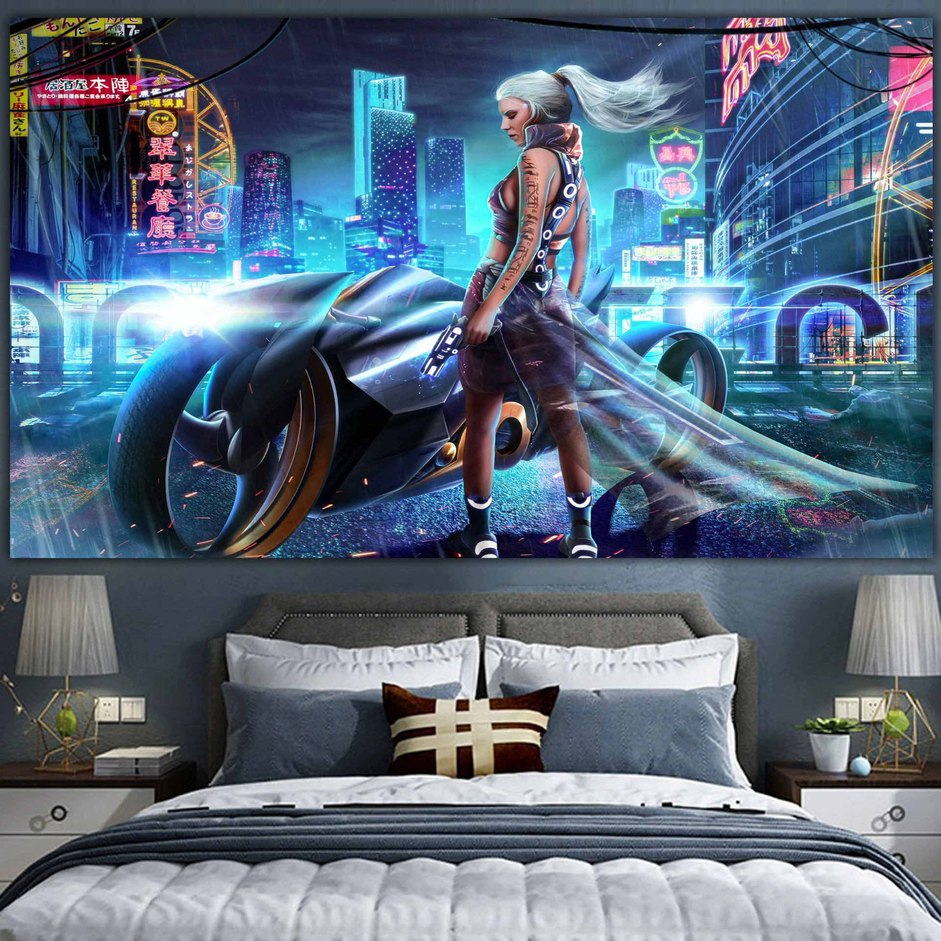 Постер cyberpunk неоновый город, размеры 38×65 см, 85×155 см, 110×200 см