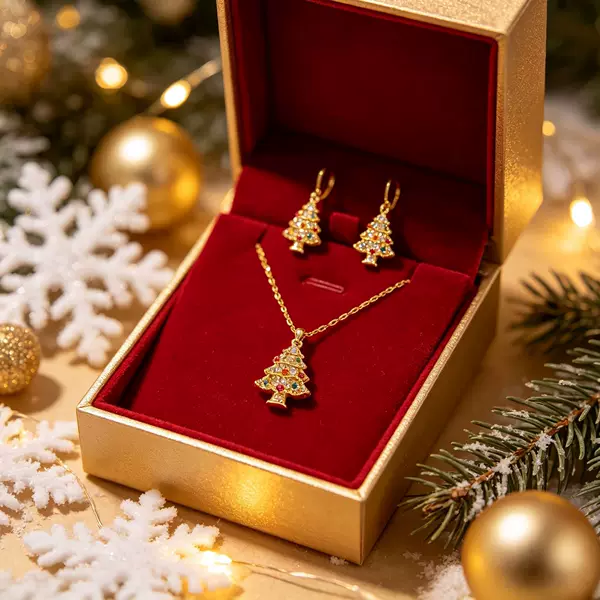 Cross-border new Christmas collection: exquisite Christmas tree earrings and necklace, a fashionable and versatile jewelry set with a high-end feel