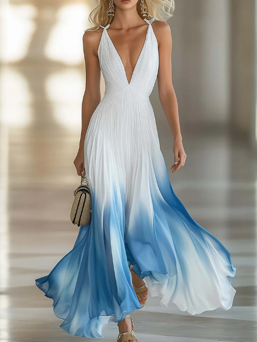elegant blue shiffon long skirt