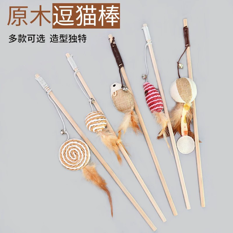 В наличии новый деревянный стержень забавная кошачья палочка перо колокольчик мышь забавная кошачья палочка Интерактивная забавная игрушка для кошек товары для кошек оптом