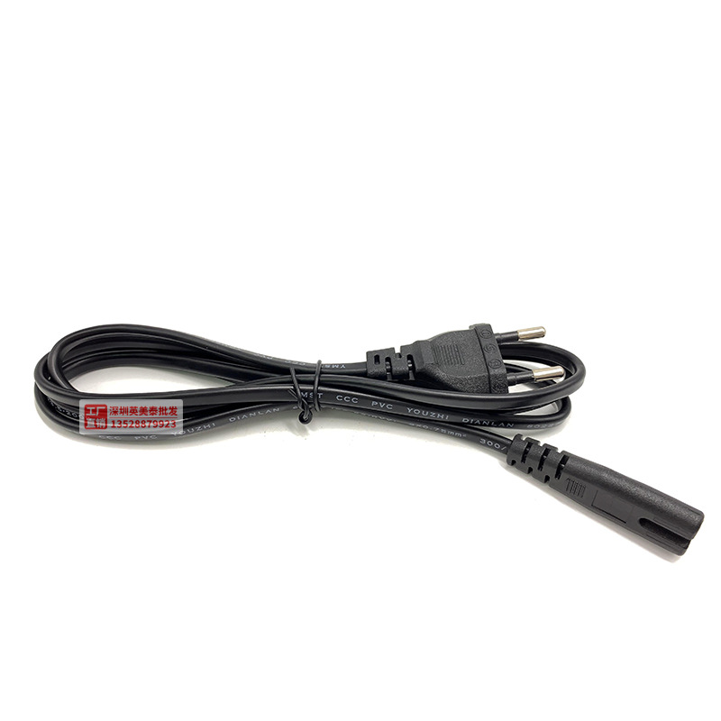 Dual-port octagonal power cord with European standard two-hole 8-word tail 1.5-meter dual-hole 8-word laptop power cord with European standard charging cable