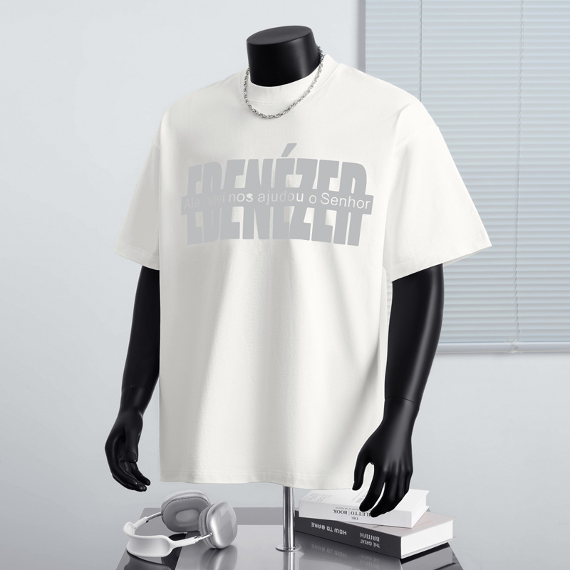ニッチなメンズウェア、夏のアメリカンスタイルTシャツ、メンズヘビーウェイト半袖、シルバーレタリング、トレンディなカジュアルルーズフィット、インナーとしても使える半袖シャツ|undefined