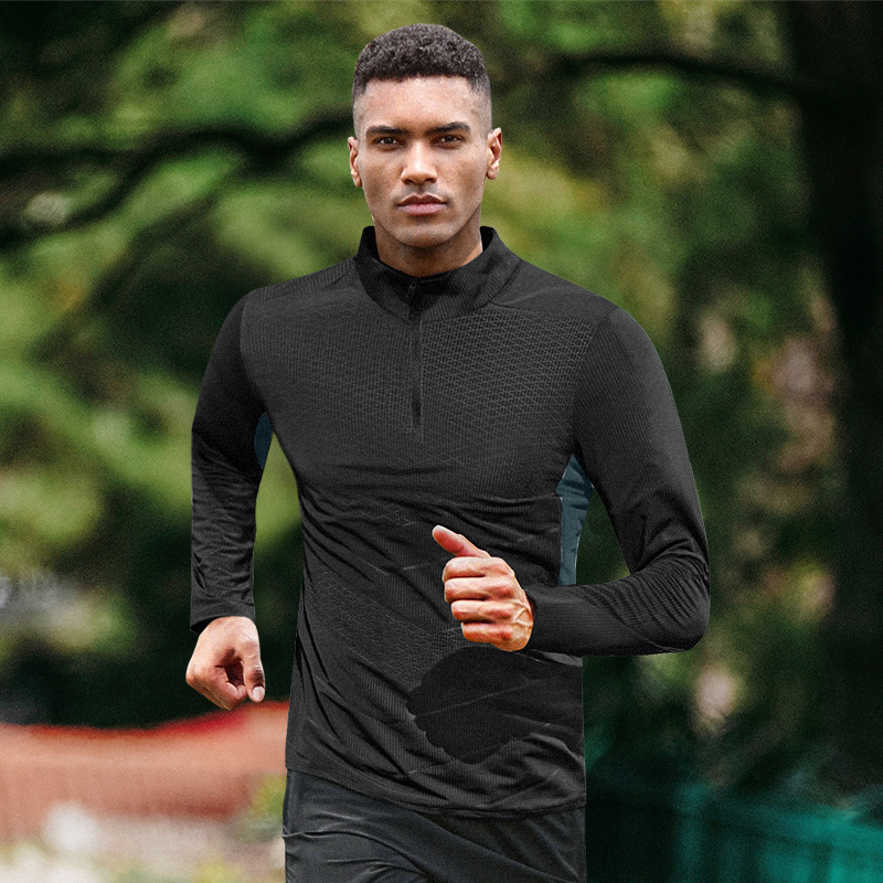 Camiseta de secado rápido para hombres, ropa de entrenamiento deportivo, ropa de atletismo, ropa de acondicionamiento físico, camisa de primavera de manga larga y media cremallera