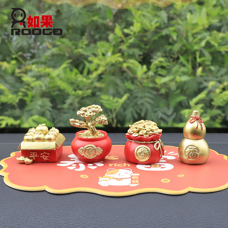 新中式創意禮物家居桌面過年紅色喜慶裝飾品車載配件樹脂汽車擺件