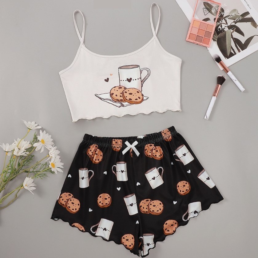 2025 Amazon Cross-Border Foreign Trade Hot-Selling Printed Suspender Tube Top Shorts Home Wear Set