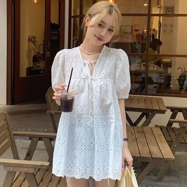 White design lace silk summer shirt