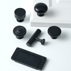 Modern minimalist matte black solid copper handle with round dots, single-hole brass cabinet drawer pull